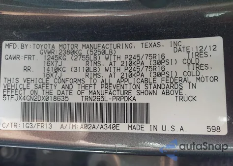 2013 Toyota Tacoma Prerunner from USA, damaged, VIN 5TFJX4GN2DX018635